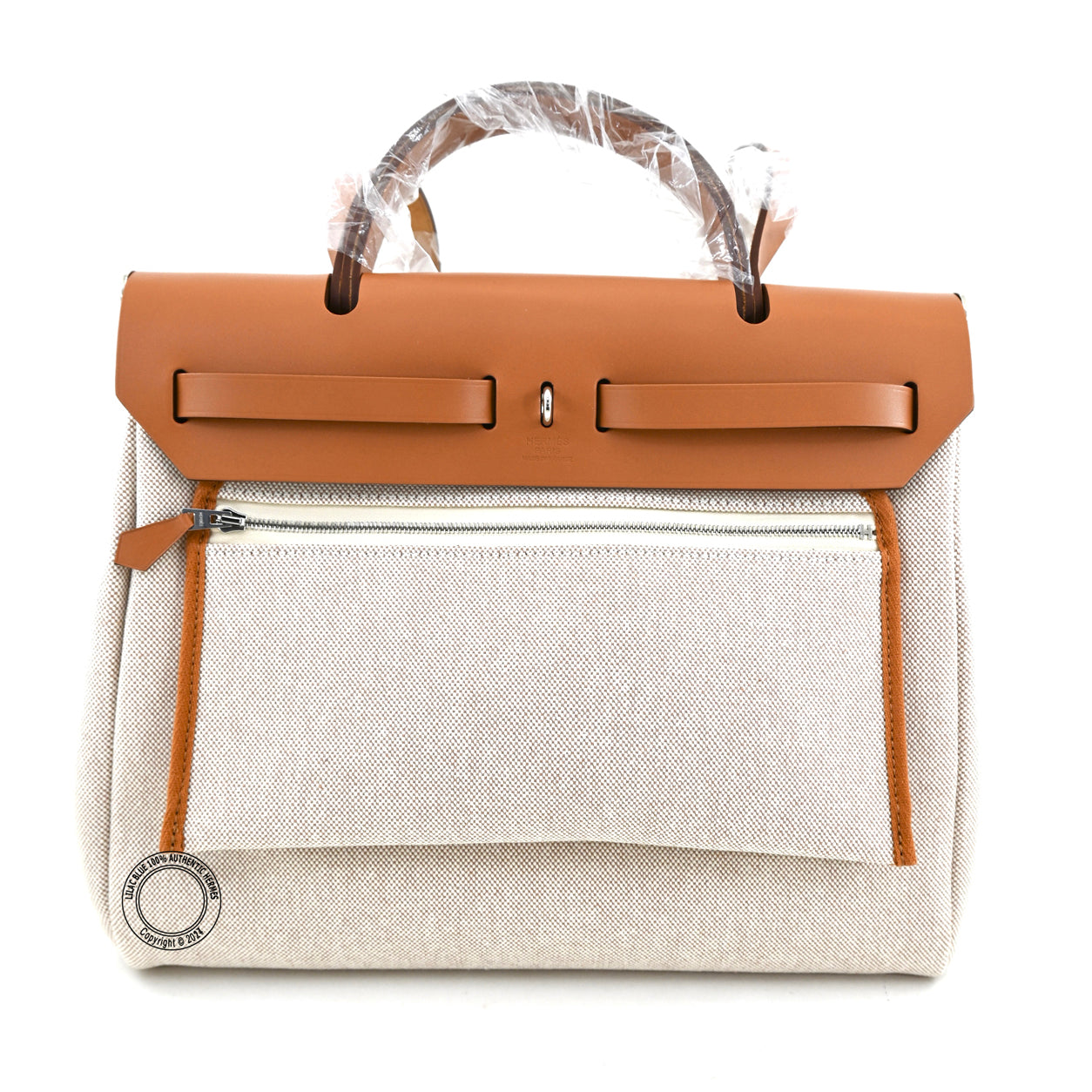 Hermès Herbag 31cm Fauve/Gris Meyer Chaine d'Ancre Hunter Toile PHW