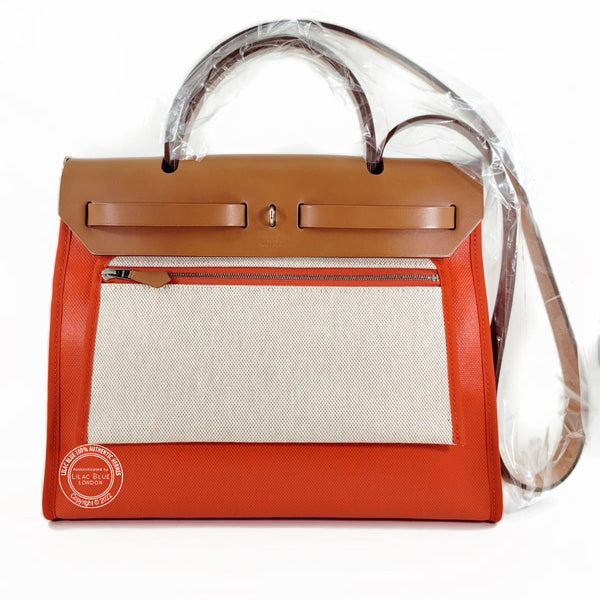 Hermès Herbag 31cm Orange Swift/Canvas PHW