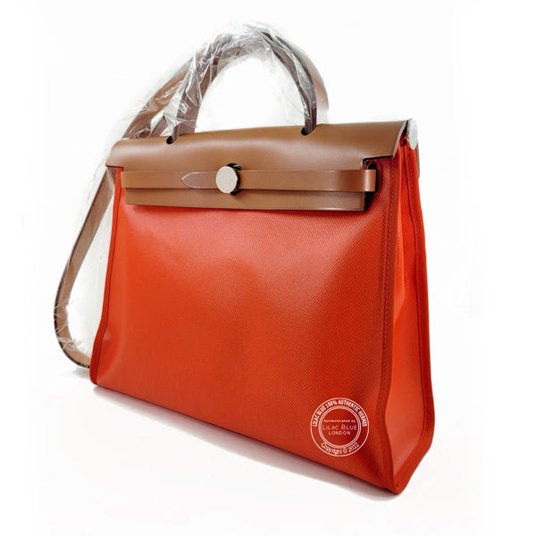 Hermès Herbag 31cm Orange Swift/Canvas PHW