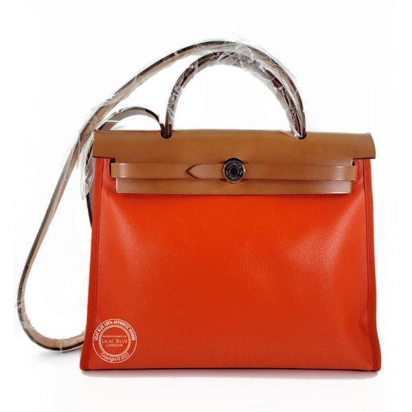 Hermès Herbag 31cm Orange Swift/Canvas PHW