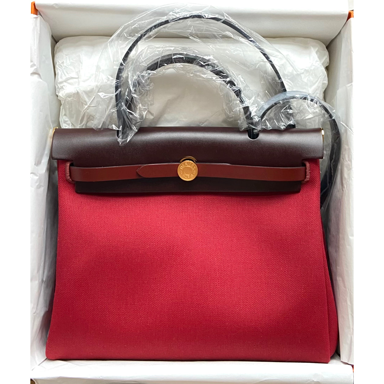 Hermès Herbag 31cm Rouge Grenat/Rouge Sellier Hunter Officier GHW