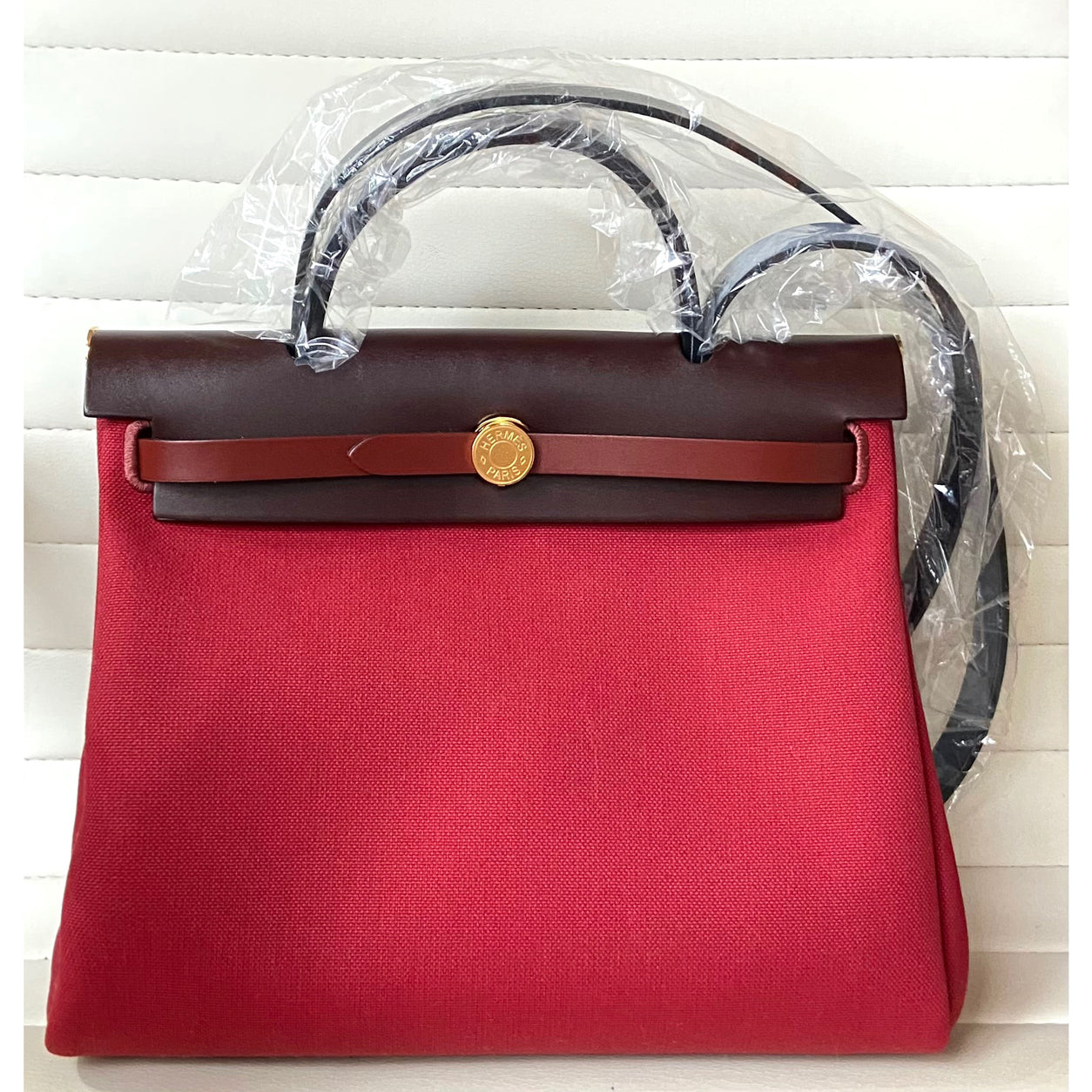 Hermès Herbag 31cm Rouge Grenat/Rouge Sellier Hunter Officier GHW
