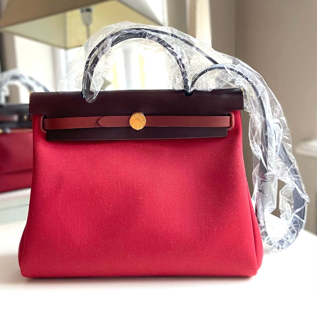Hermès Herbag 31cm Rouge Grenat/Rouge Sellier Hunter Officier GHW