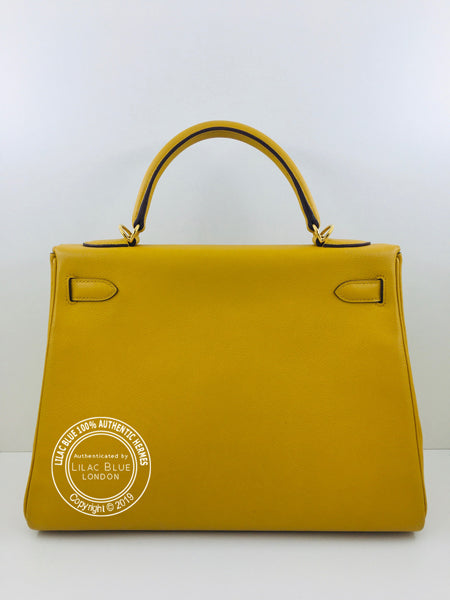 Hermès Kelly 32cm Jaune Ambre Evercolor GHW - Preloved