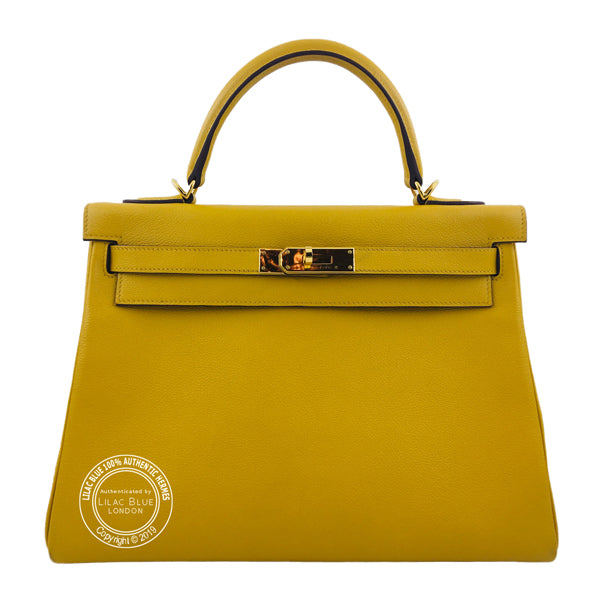 Hermès Kelly 32cm Jaune Ambre Evercolor GHW - Preloved