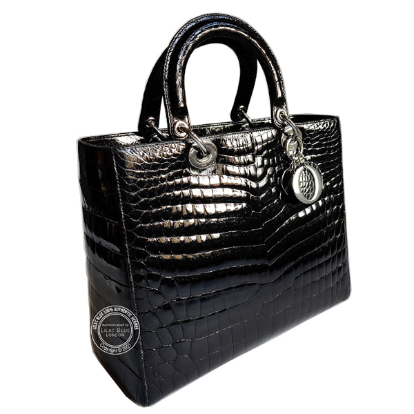Dior Lady Dior Black Shiny Croc PHW - Preloved