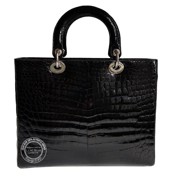 Dior Lady Dior Black Shiny Croc PHW - Preloved