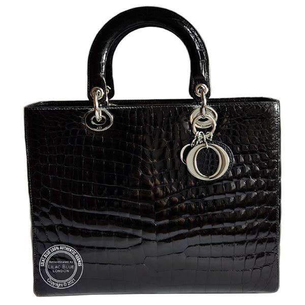Dior Lady Dior Black Shiny Croc PHW - Preloved