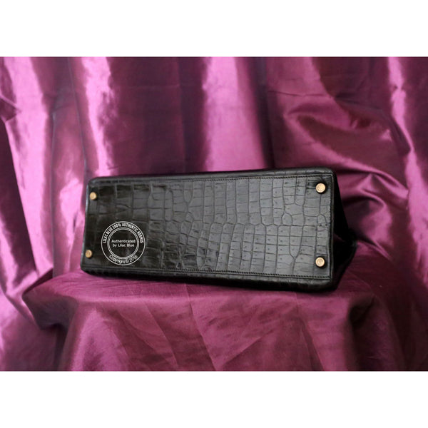 Hermès Kelly 32cm Black Shiny Croc GHW - Vintage