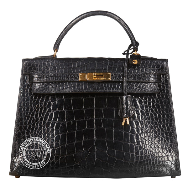Hermès Kelly 32cm Black Shiny Alligator GHW - Vintage