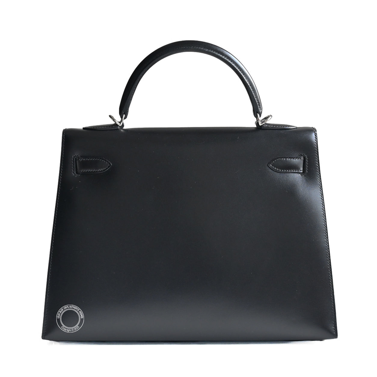 Hermès Kelly 32cm Black Box PHW Guilloche - Preloved