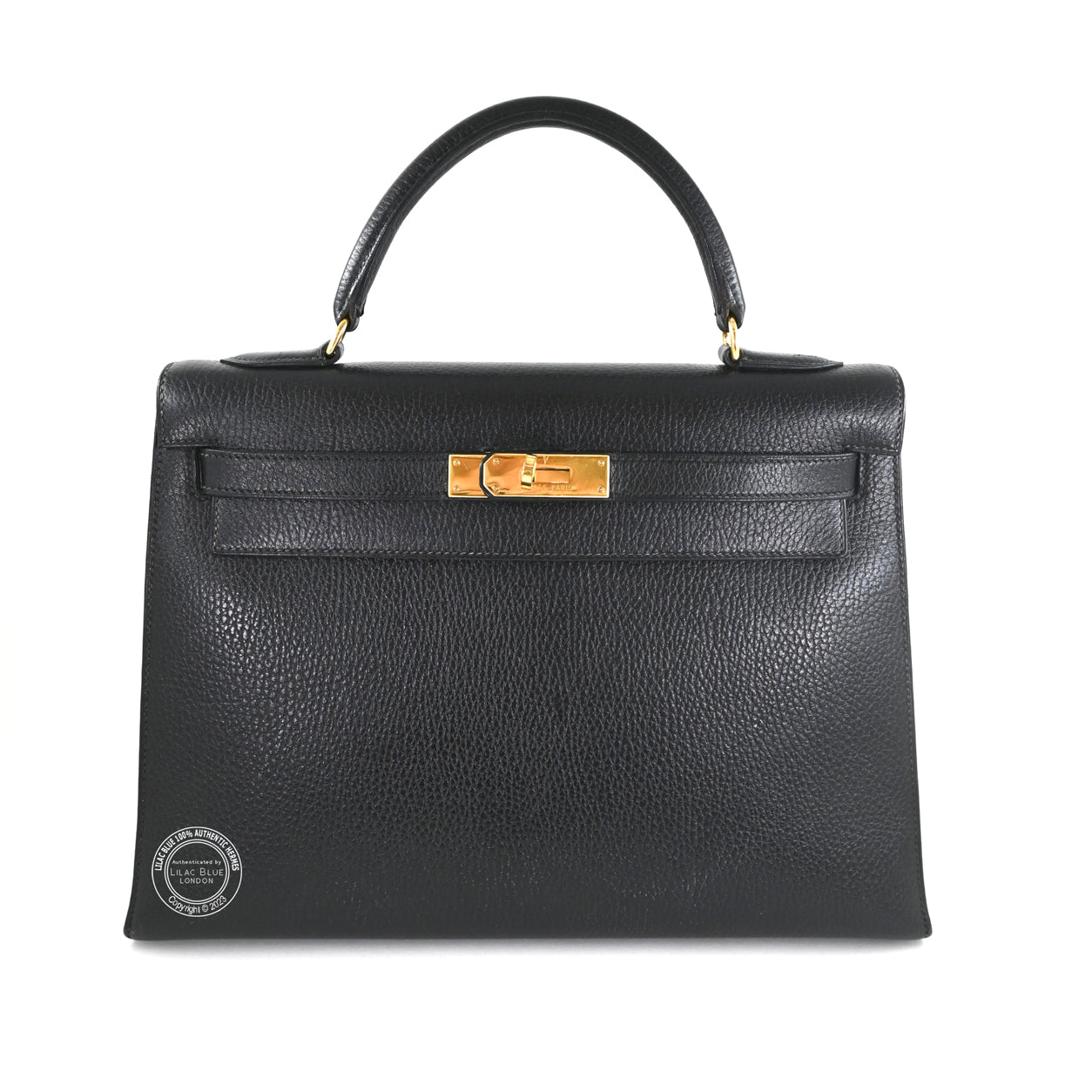 Hermès Kelly 32cm Black Evergrain GHW - Vintage