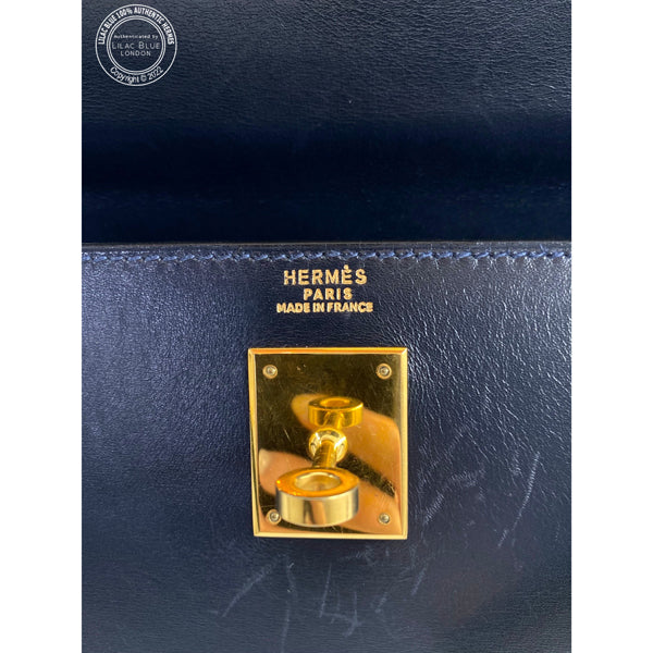 Hermès Kelly 32cm Bleu Marine/Vert Clair Courchevel GHW - Preloved