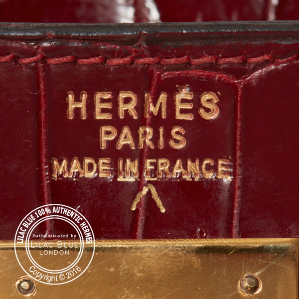 Hermès Kelly 32cm Bordeaux Shiny Croc GHW - Preloved