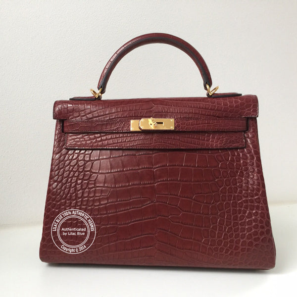 Hermès Kelly 32cm Burgundy Matte Alligator GHW