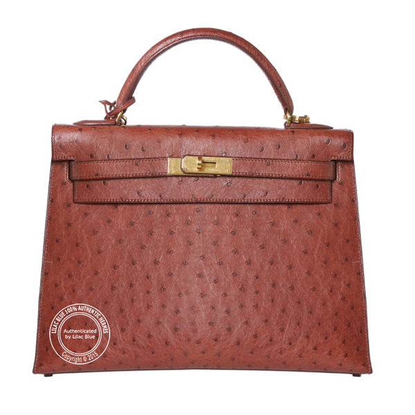 Hermès Kelly 32cm Cognac Ostrich GHW - Vintage