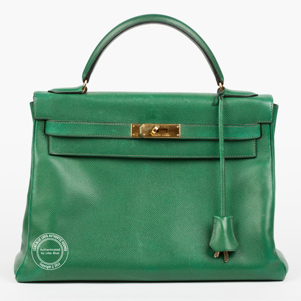 32cm Emerald Green Kelly. Gold - Preloved