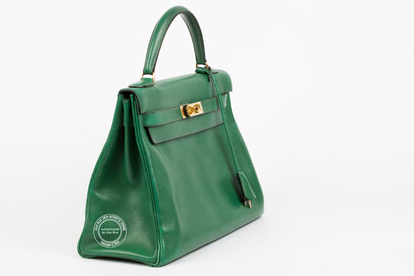 32cm Emerald Green Kelly. Gold - Preloved