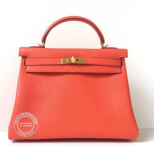 Hermès Kelly 32cm Orange Poppy Clemence GHW
