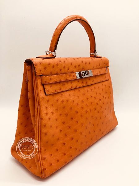 Hermès Kelly 32cm Tangerine Ostrich PHW - Preloved