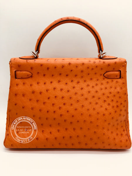 Hermès Kelly 32cm Tangerine Ostrich PHW - Preloved