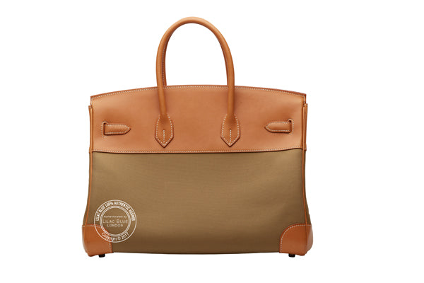 Hermès Birkin 35cm Natural & Khaki Barenia & Toile PHW - Preloved