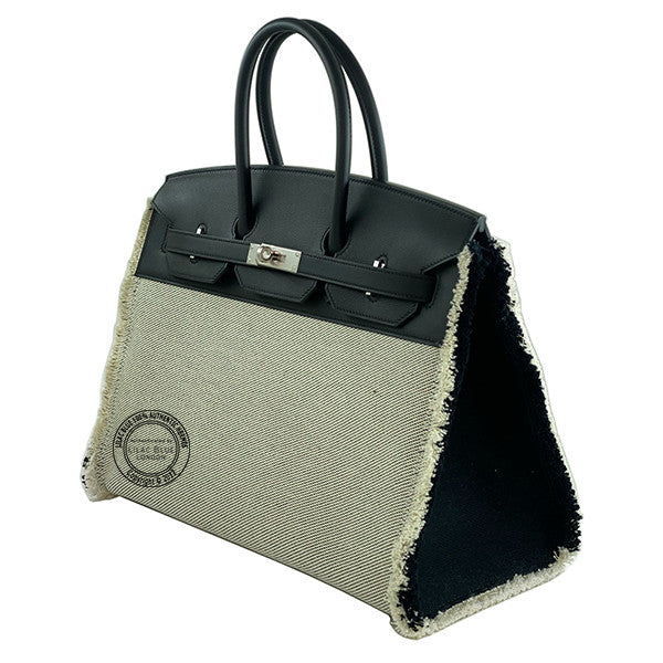 Hermès Birkin 35cm Black Fray Fray Swift & Toile PHW
