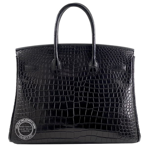 Hermes Birkin 35cm Black Matte Croc PHW - Preloved