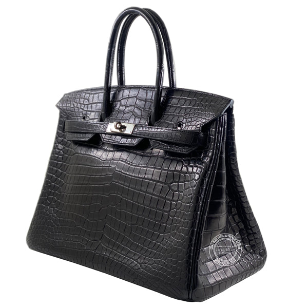 Hermes Birkin 35cm Black Matte Croc PHW - Preloved