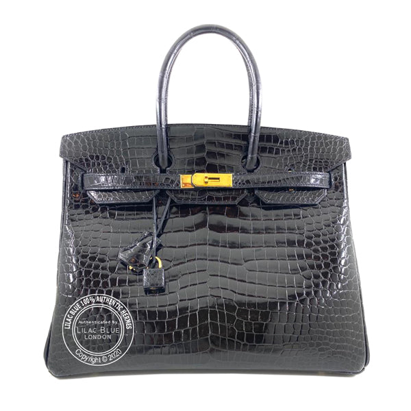Hermès Birkin 35cm Black Shiny Croc GHW - Preloved