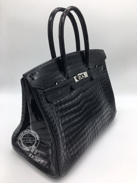 Hermes Birkin 35cm Black Shiny Croc PHW - Preloved