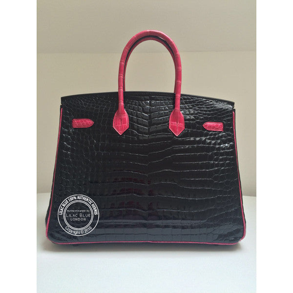 Hermès Birkin 35cm Black/Fuschia Shiny Croc Ruthenium