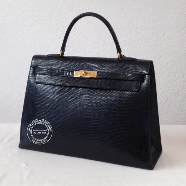 Hermès Kelly 35cm Black Lizard GHW - Vintage