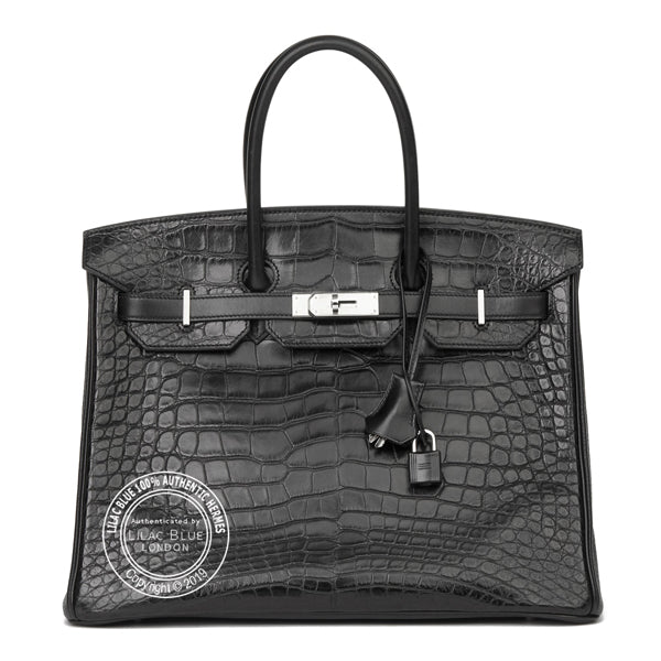 Hermès Birkin 35cm Black Matte Alligator/Box/Clemence PHW - Preloved
