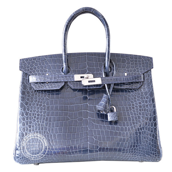 Hermès Birkin 35cm Bleu Abysse Shiny Croc PHW