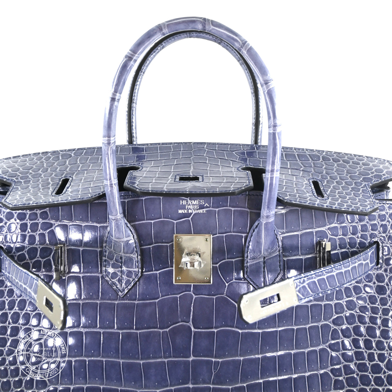 Hermes Birkin 35cm Bleu Brighton Shiny Croc GHW