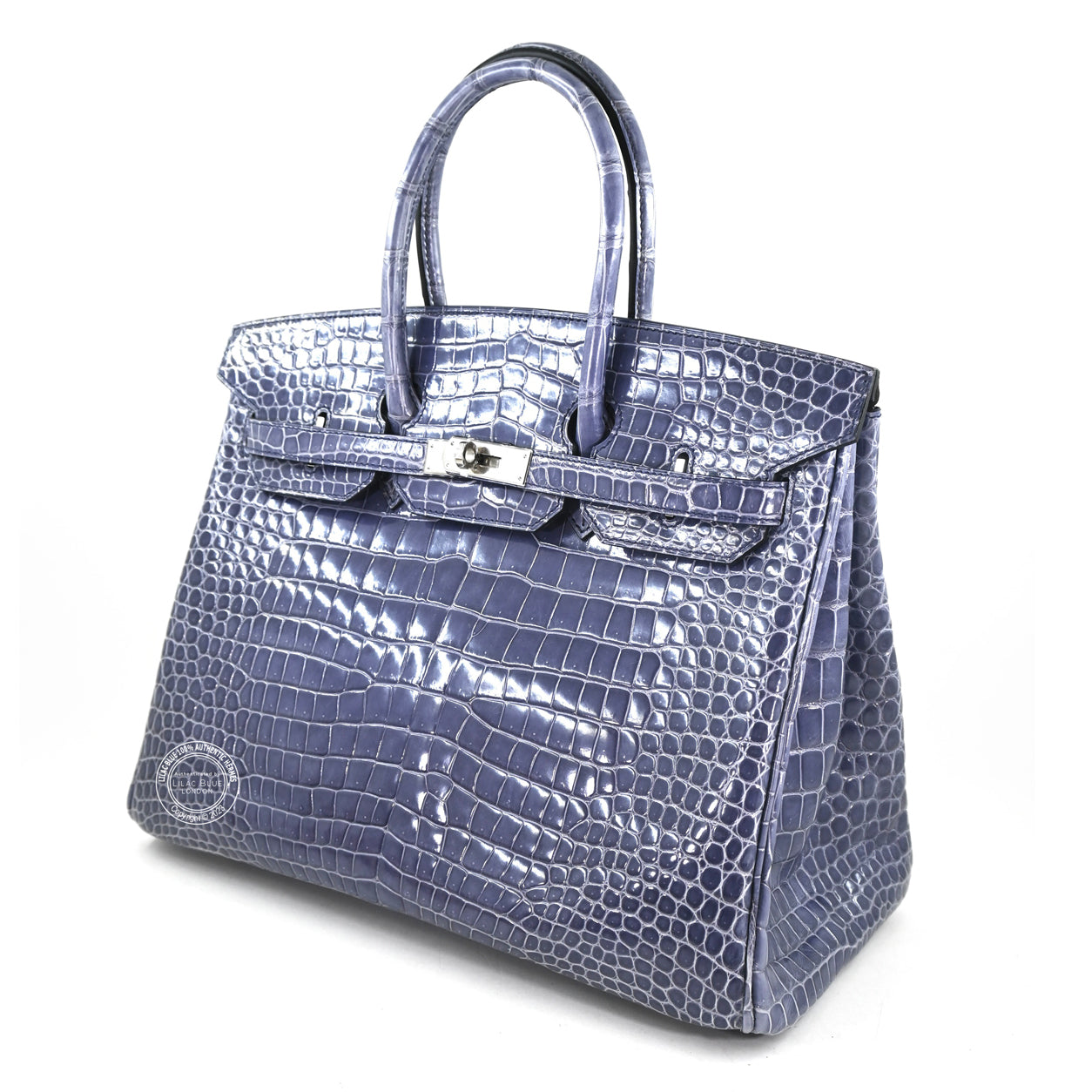 Hermes Birkin 35cm Bleu Brighton Shiny Croc GHW