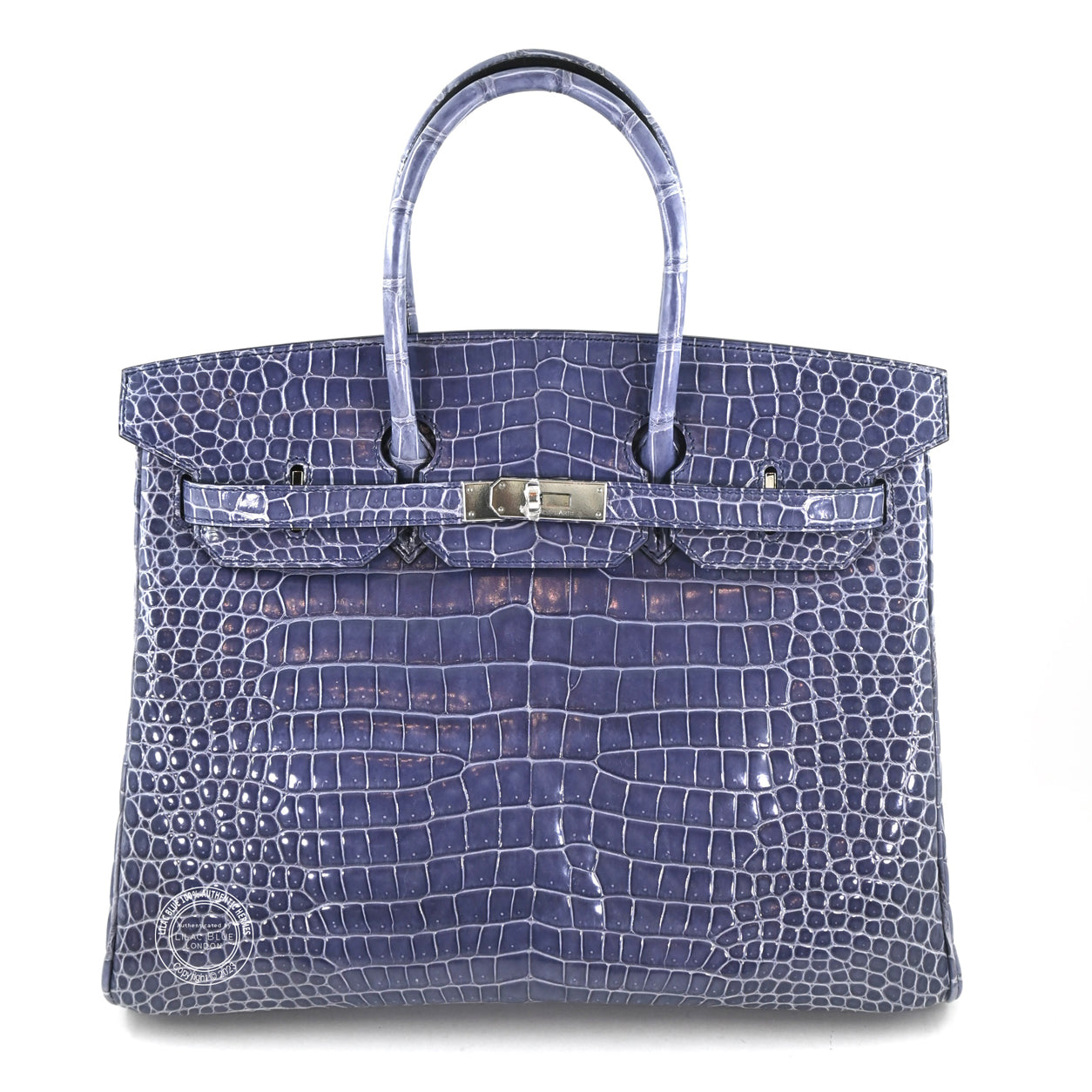 Hermes Birkin 35cm Bleu Brighton Shiny Croc GHW