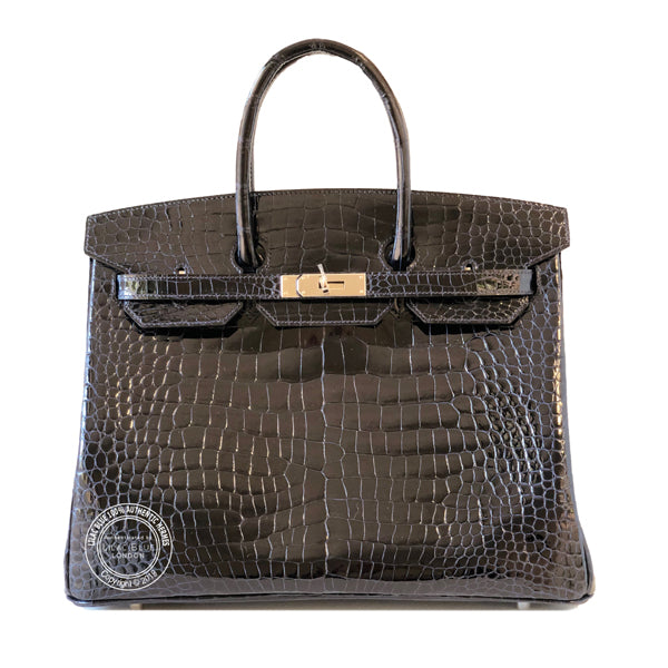 Hermès Birkin 35cm Bleu Marine/Cuivre Verso Shiny Croc PHW