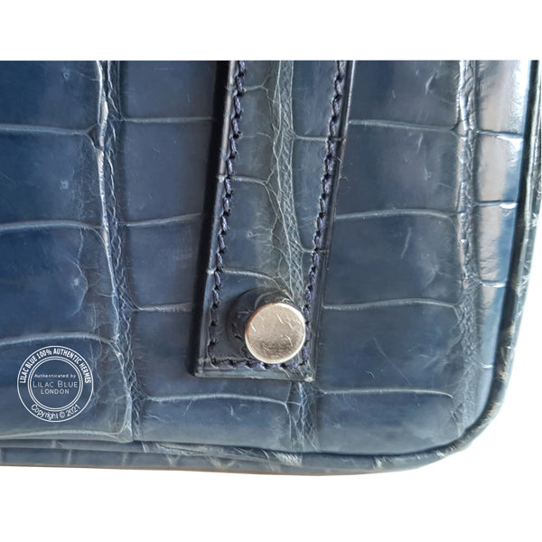 Hermes Birkin 35cm Blue Jean Shiny Croc PHW - Preloved