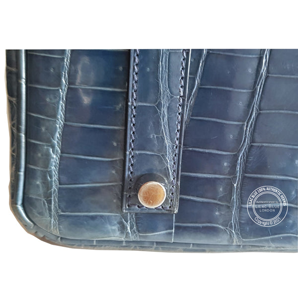 Hermes Birkin 35cm Blue Jean Shiny Croc PHW - Preloved
