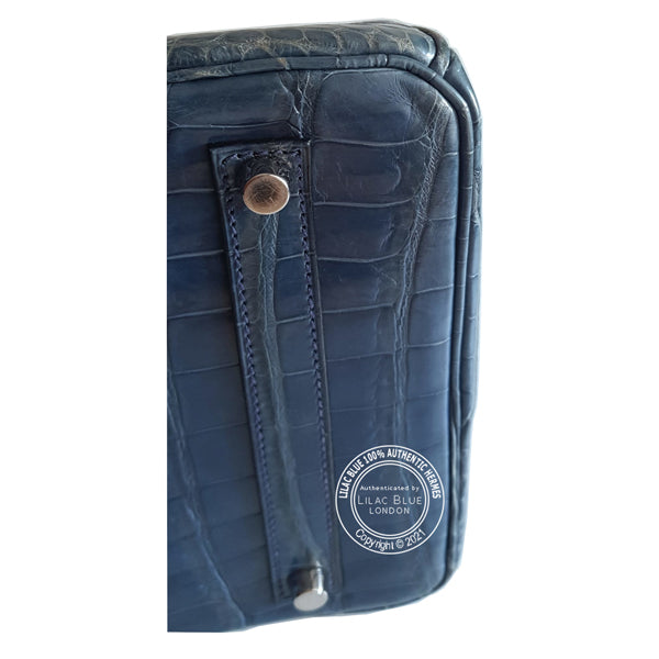 Hermes Birkin 35cm Blue Jean Shiny Croc PHW - Preloved