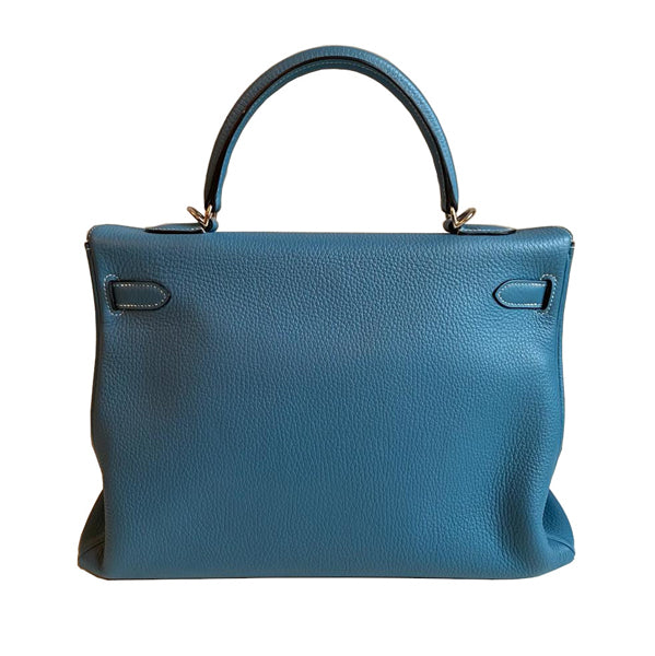 Hermès Kelly 35cm Blue Jean Clemence PHW - Preloved