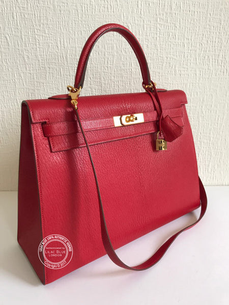 Hermès Kelly 35cm Red Chevre de Coromandel GHW - Vintage