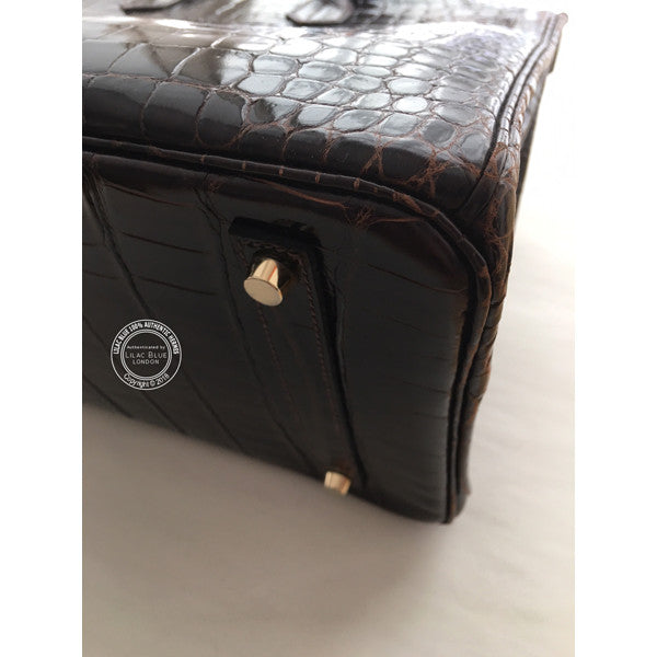 Hermès Birkin 35cm Chocolate Shiny Croc, GHW - Preloved
