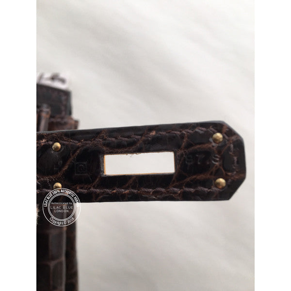 Hermès Birkin 35cm Chocolate Shiny Croc, GHW - Preloved