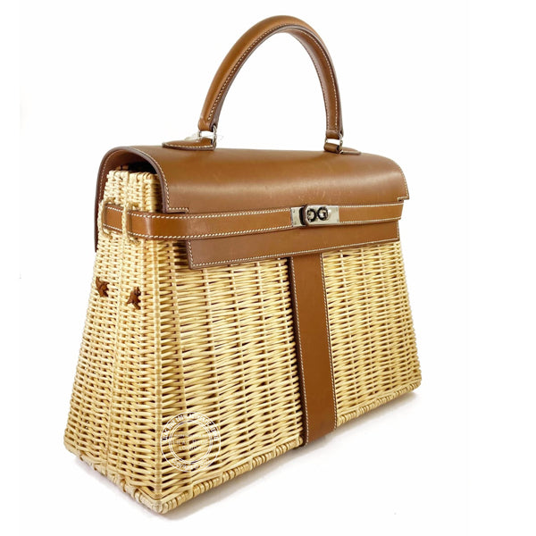 Hermès Kelly 35cm Fauve Picnic Barenia/Osier PHW - Preloved