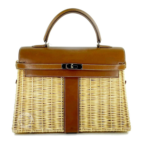 Hermès Kelly 35cm Fauve Picnic Barenia/Osier PHW - Preloved