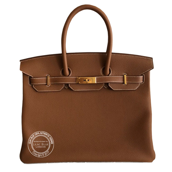 35cm Gold/Geranium Birkin Verso. Togo, Gold