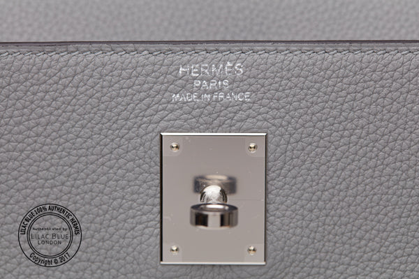 Hermès Kelly 35cm Gris Mouette/Bleu Agate Verso Togo PHW